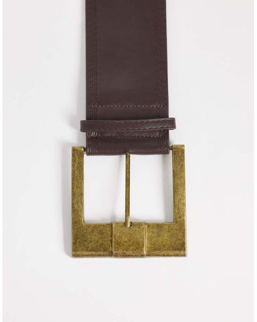Kaiia Brown Exclusive Chunky Faux Leather Western Belt With Hardware