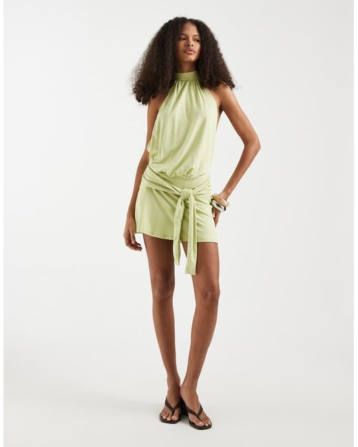 Motel Green Vakali Halter Neck Backless Mini Dress