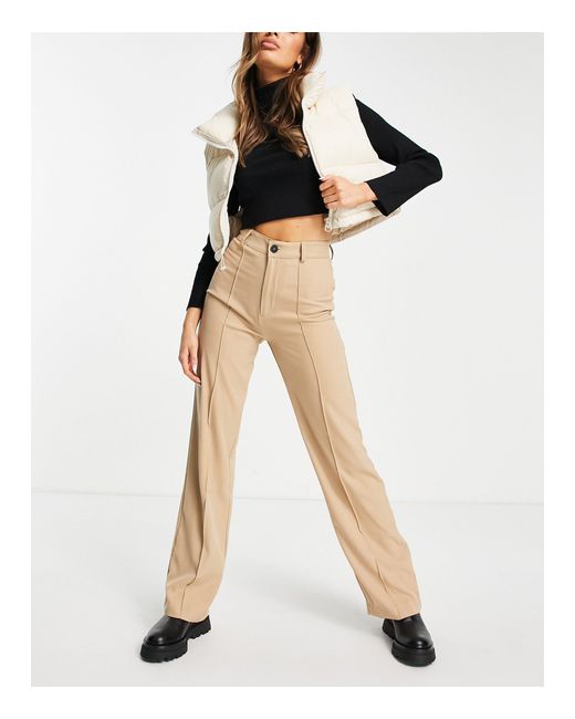 Pull&Bear High Waist Tailored Straight Leg Trousers With Front Seam in ...