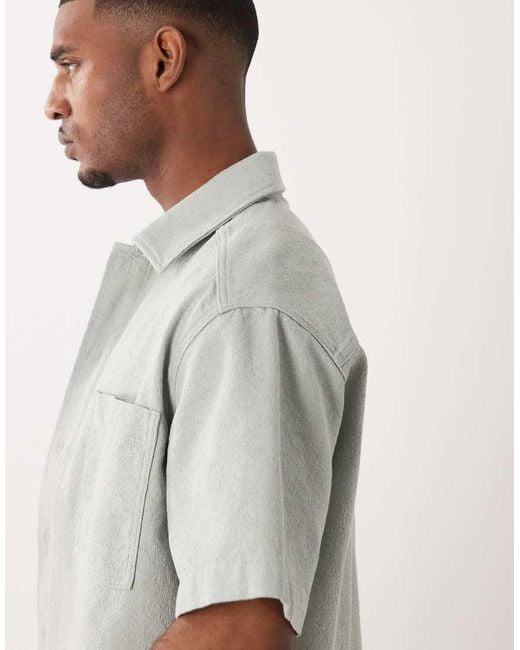 Boss Gray Denim Short Sleeve Button Up Shirt for men