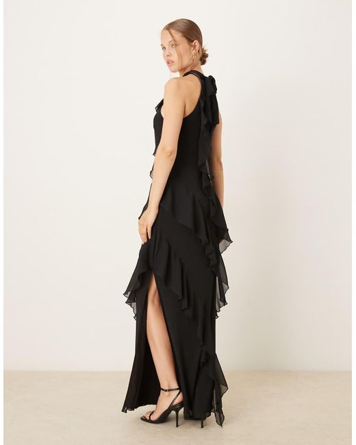 Pretty Lavish Natural Halter Neck Ruffle Maxi Dress