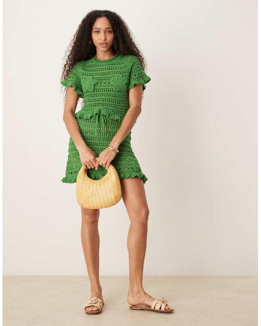 ASOS Green Co-ord Open Stitch T-shirt With Crochet Applique