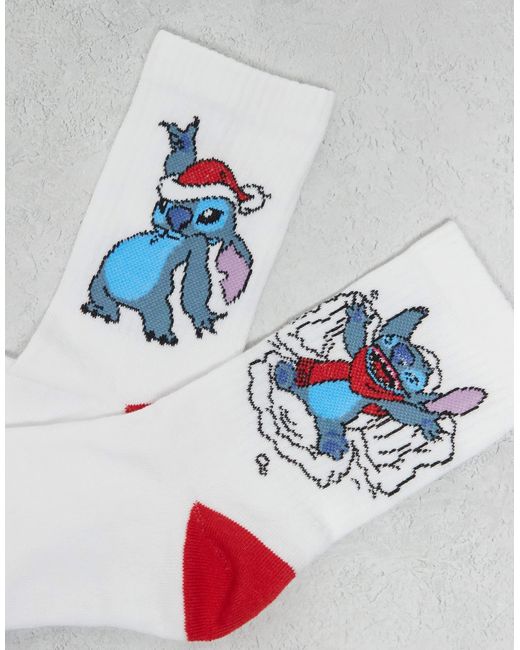 ASOS White Disney 2 Pack Socks With Christmas Stitch Graphic for men