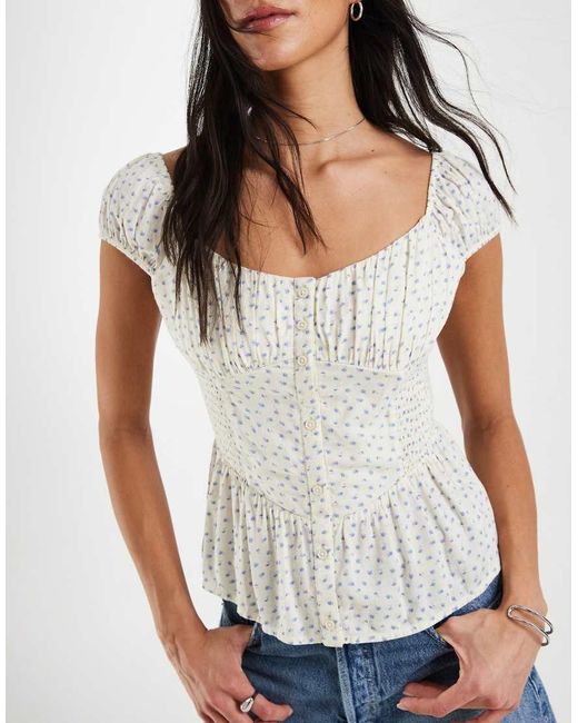 Hollister Gray Sweetheart Neckline Peplum Top