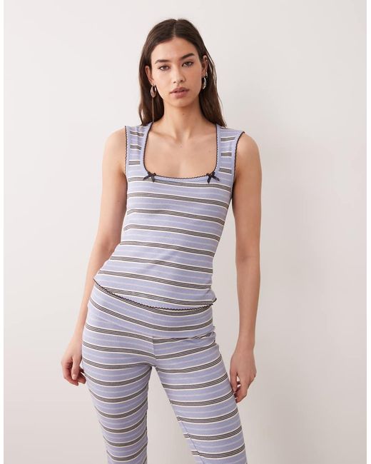 ASOS Multicolor Stripe Ribbed Square Neck Singlet & Capri Pyjama Pants Set