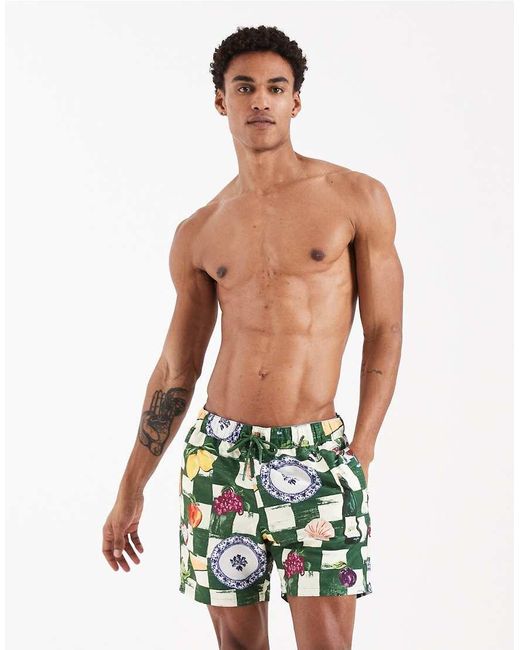 ASOS Green Mid Length Swim Shorts for men