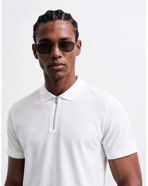 ASOS White Regular Fit Polo With Zip for men