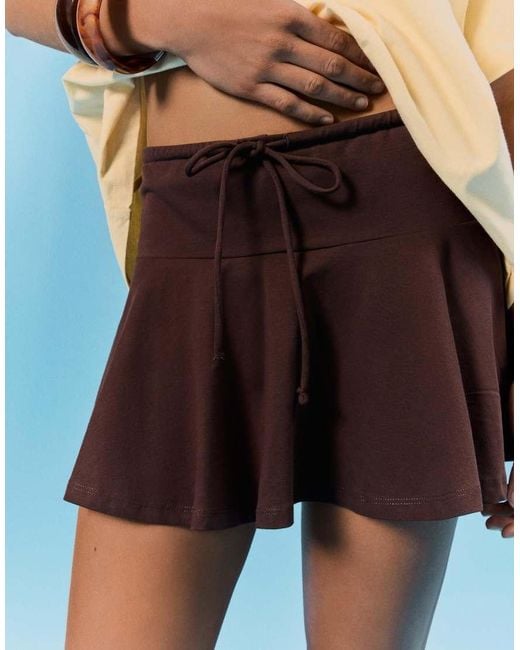 Bershka Blue Mini Skort With Tie Waist