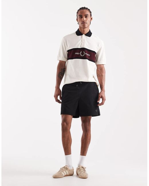 Fred Perry White Ripstop Taped Logo Drawstring Shorts for men