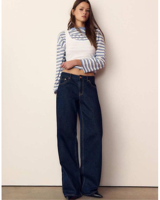 Stradivarius Blue Oversize Long Sleeve Striped T-shirt