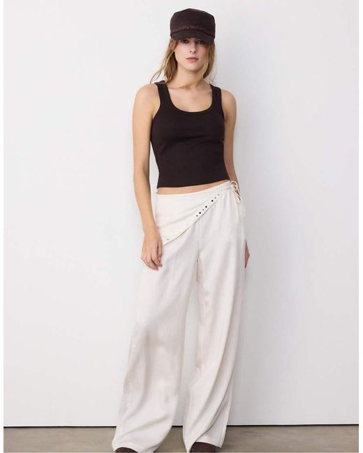 Stradivarius White Lyocell Scarf Trousers
