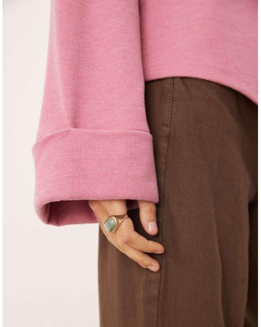 ASOS Pink Supersoft Asymmetric Sweater With Turn Back Cuff