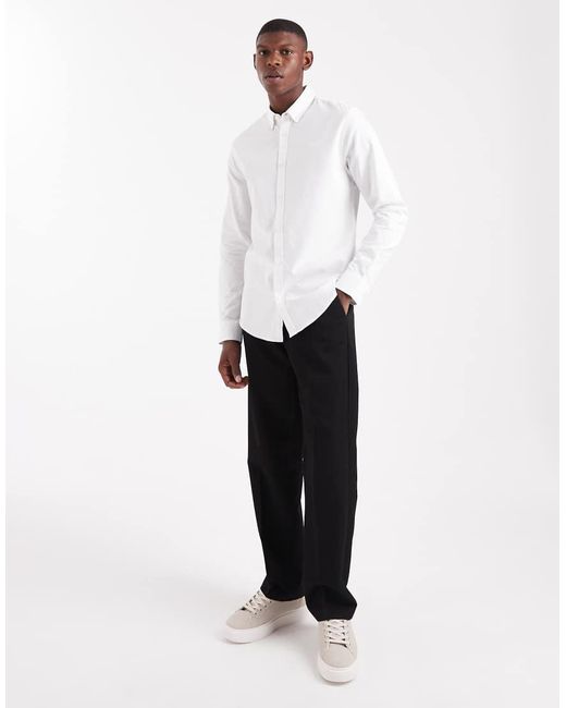 Threadbare White Long Sleeve Oxford Shirt for men