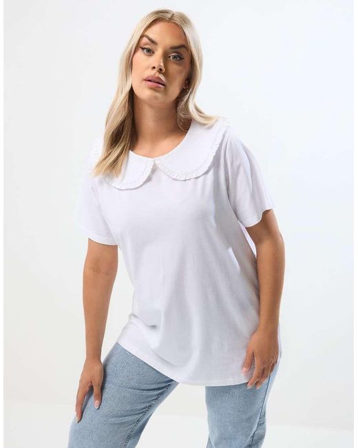 Yours Clothing White Frill Collar Top
