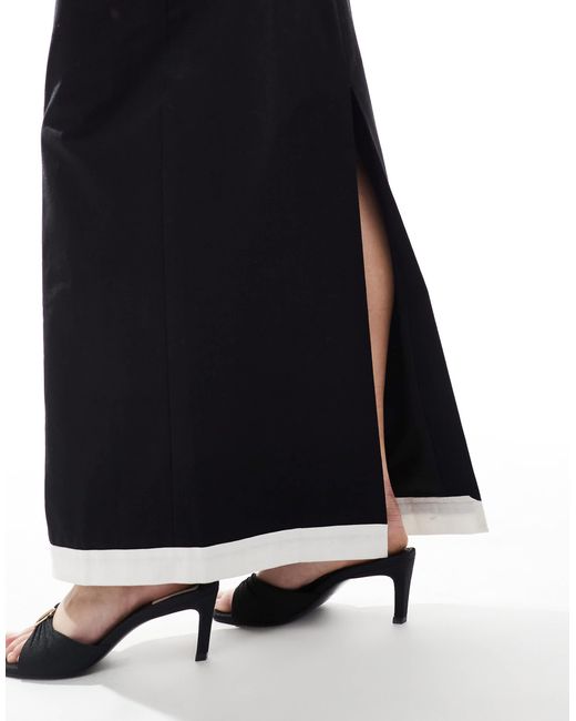 4th & Reckless Black Linen Look Contrast Edge Maxi Skirt Co-ord