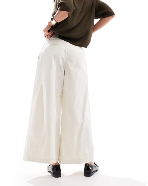 ASOS White Clean Cotton Cropped Wide Leg Trousers With Seam Detail