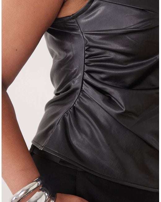 Noisy May Black High Neck Faux Leather Asymmetric Top