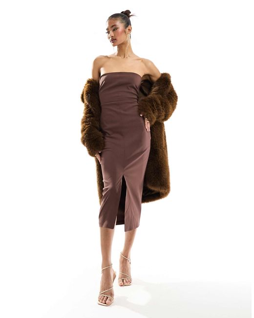 Vesper White Bengaline Bandeau Midi Dress