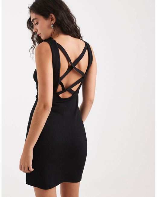 Calvin Klein Black Fine Knit Cross Back Mini Dress