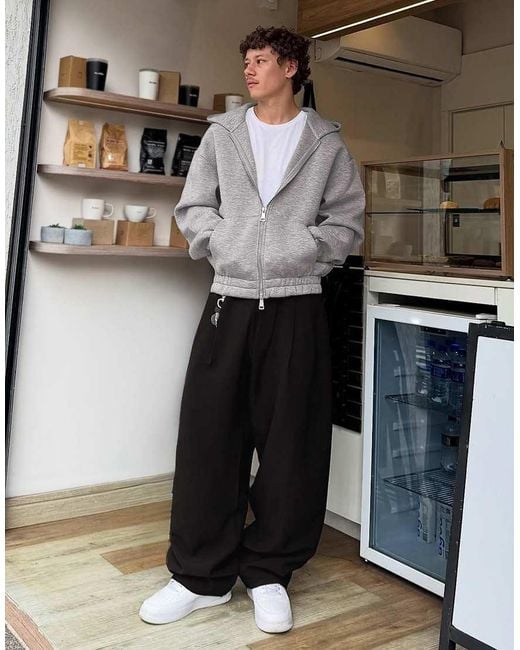 Bershka Black Pleated semi-jogger Super baggy Trousers for men