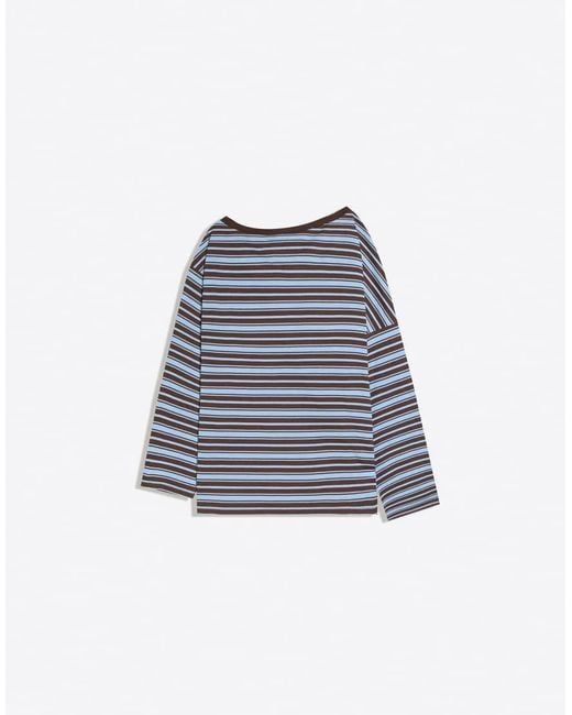 Bershka Blue Printed Asymmetric Neck Long Sleeve T-Shirt