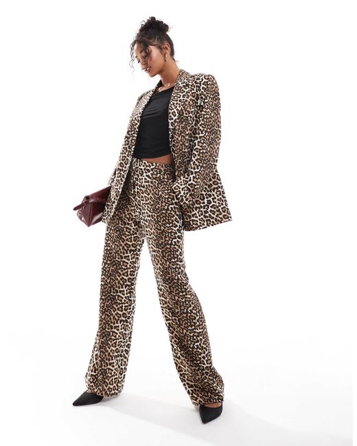 Y.A.S White – schlaghose mit hohem bund und leopardenmuster, kombiteil