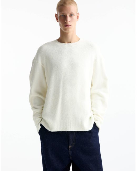 Pull&Bear White Fluffy Knitted Jumper for men