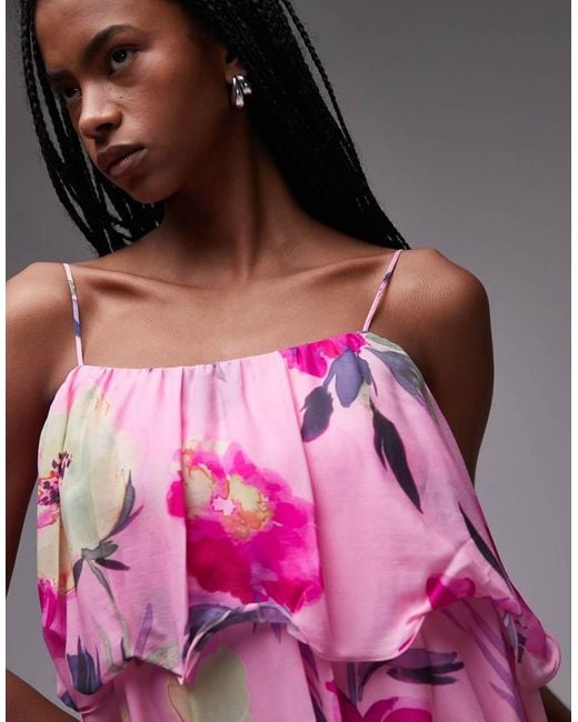 & Other Stories Pink Floaty Chiffon Strappy Mini Dress With Off Shoulder
