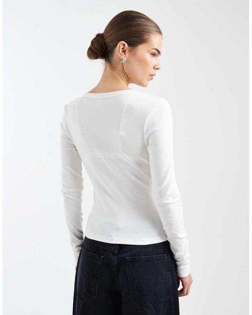 ONLY White V Neck Long Sleeve Boxy Top