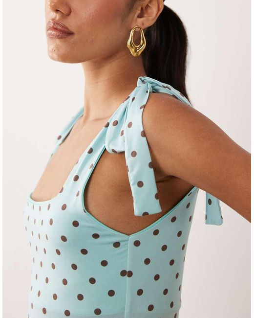 Miss Selfridge Blue Tie Shoulder Top
