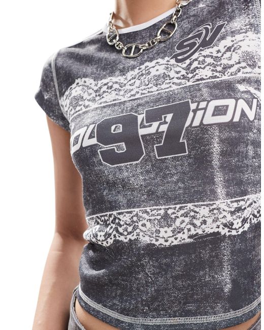 Collusion Gray Sporty Printed Fitted T-shirt