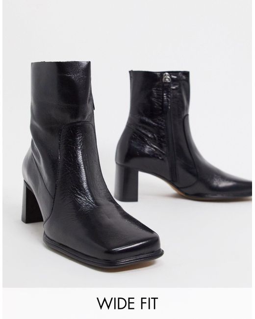 ASOS Black Wide Fit Roisin Premium Leather Square Toe Boots