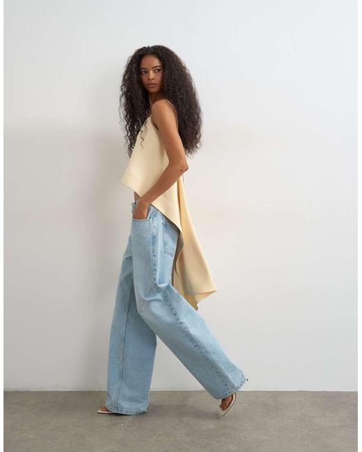 TOPSHOP White Square Neck Cami With Drape Back Detail