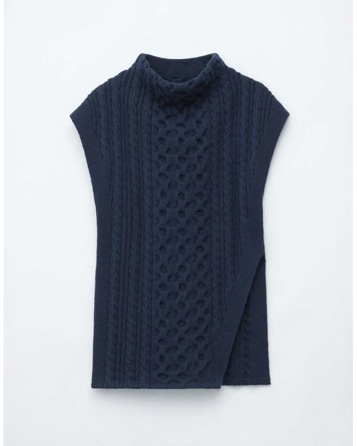& Other Stories Blue Chunky Cable Knitted Vest With Front Split Detail