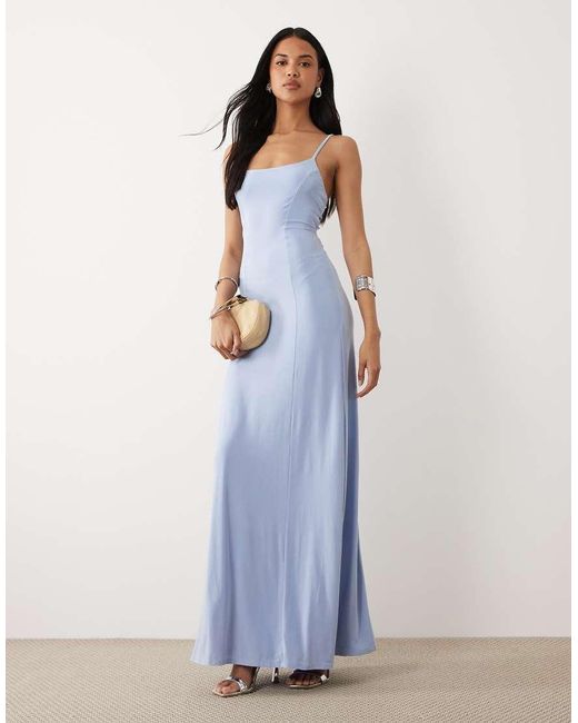 ASOS Blue Slinky Lace Up Back Maxi Slip Dress