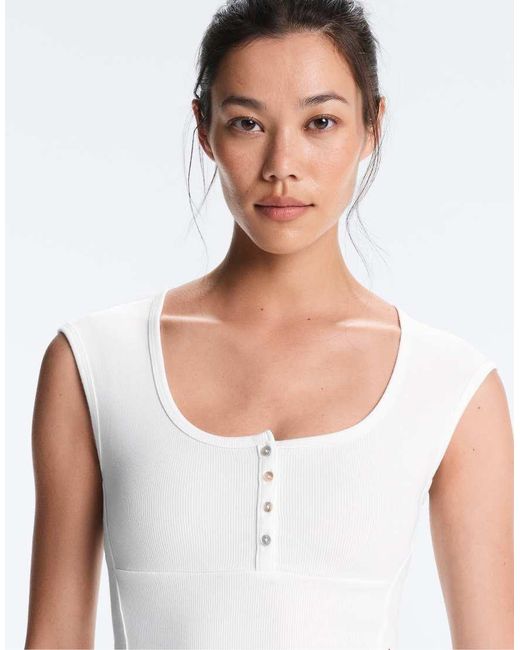 Oysho White Sleeveless Rib T-Shirt With Cotton And Modal Buttons