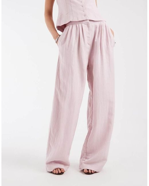 Object Pink Linen Look Tailored Pleat Front Loose Fit Trouser Co-ord