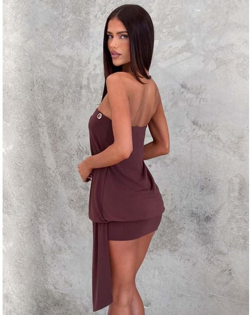 Tiger Mist Purple Ravenna Bandeau Jersey Eyelet Detail Cinched Skirt Drape Detail Mini Dress