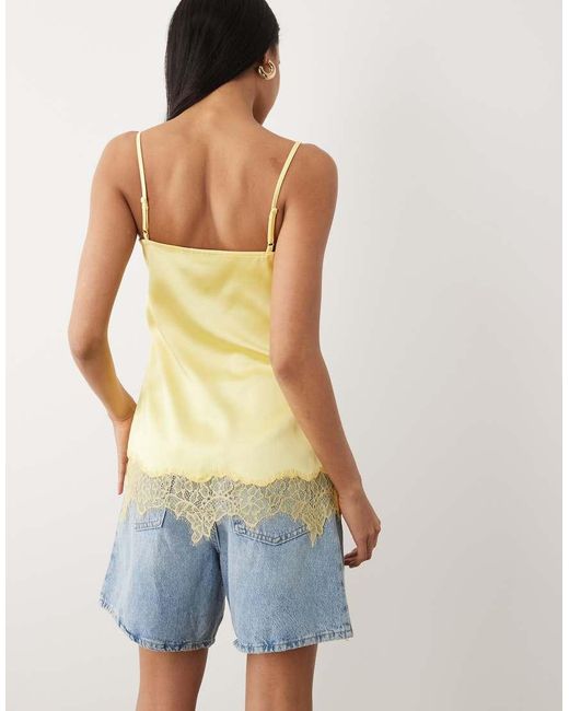ASOS Blue Satin Lace Trim Long Line Cami Top