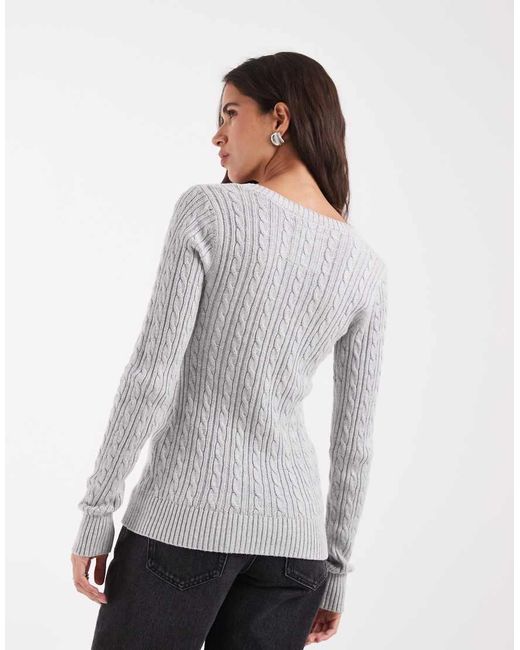 Hollister White Fitted Cable Knit V-neck Sweater