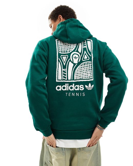 Felpa con cappuccio e stampa a tema tennis sul retro di Adidas Originals in Green da Uomo