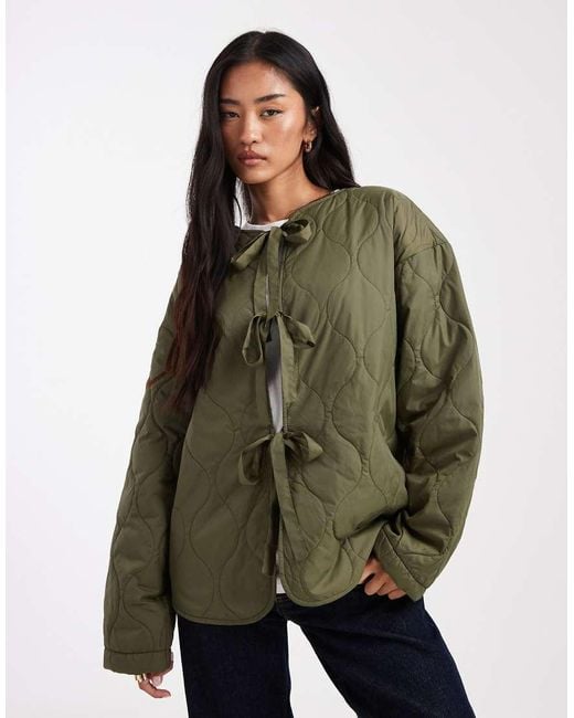 Vero Moda Green Tie Front Quilted Jacket