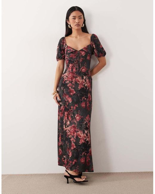 ASOS Multicolor Scalloped Collar Puff Sleeve Seam Detail Midi Tea Dress