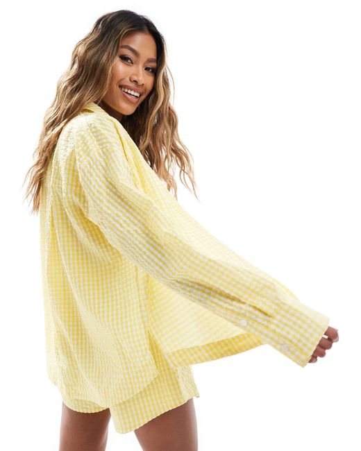 The Couture Club Yellow Co-ord Oversized Gingham Shirt