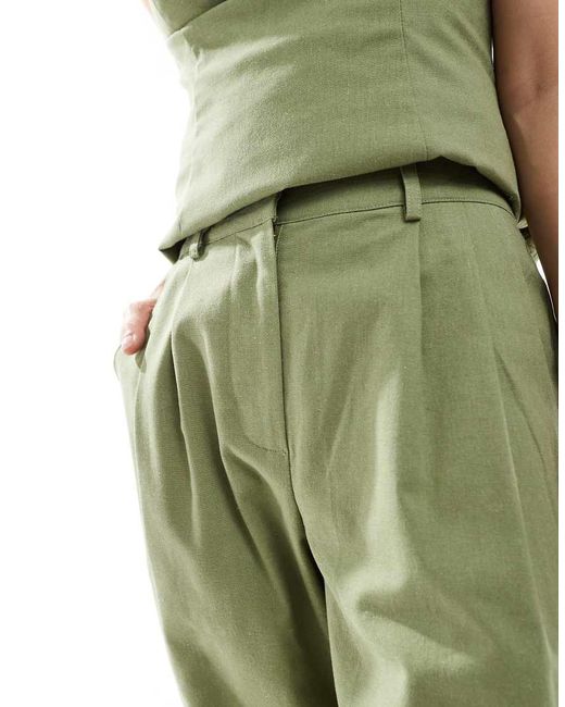 Pantalones Verde De Pernera Ancha Con Detalles Calados En Forma De Flores De Mezcla De Lino De (Parte De Un Conjunto) 4th & Reckless de color Green
