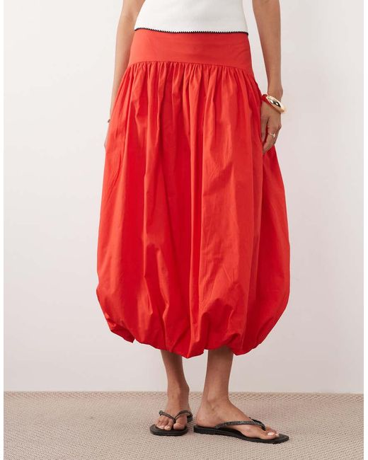 ASOS Red Dropped Waist Bubble Maxi Skirt