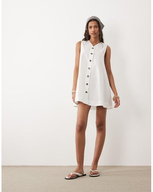 Wednesday's Girl White Wednesdays Girl Button Up Chambray Mini Shift Dress