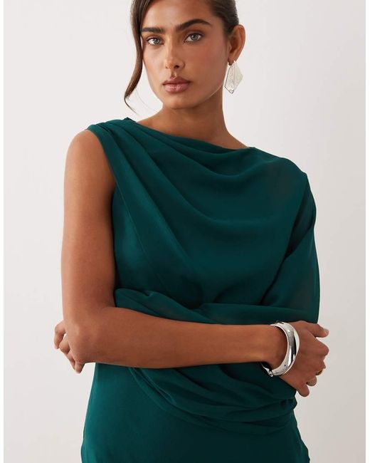 ASOS Green Draped One Sleeve Bias Maxi Dress