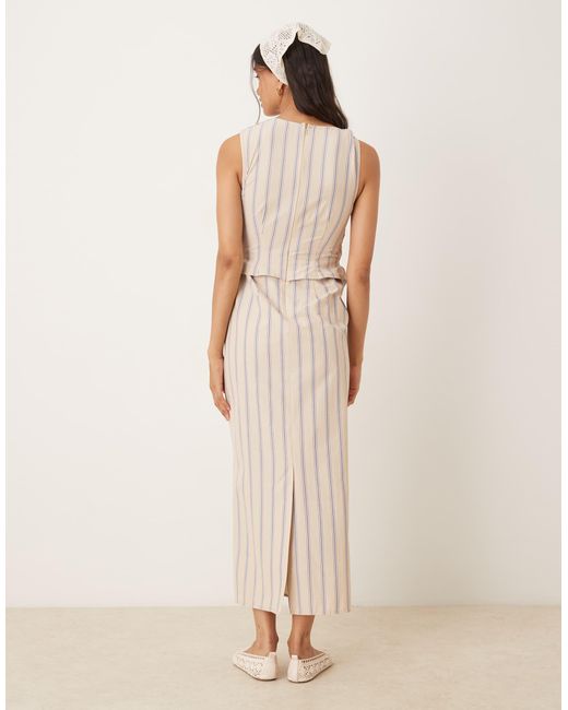 ASOS Natural 2 In 1 Drape Midi Dress With Stripe Bodice In Stone Stripe