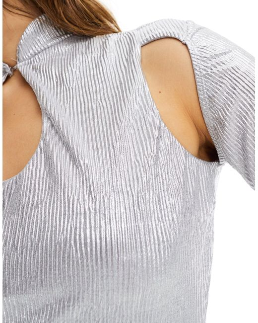 ASOS Gray Long Sleeve Keyhole Detail Shimmer Rib Mini Dress With Cut Outs